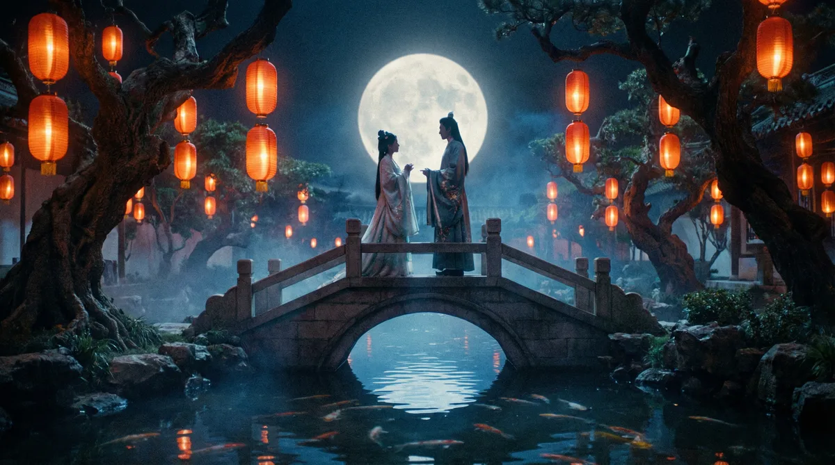 玩物社区古典爱情片拍摄剧照-月下花园场景